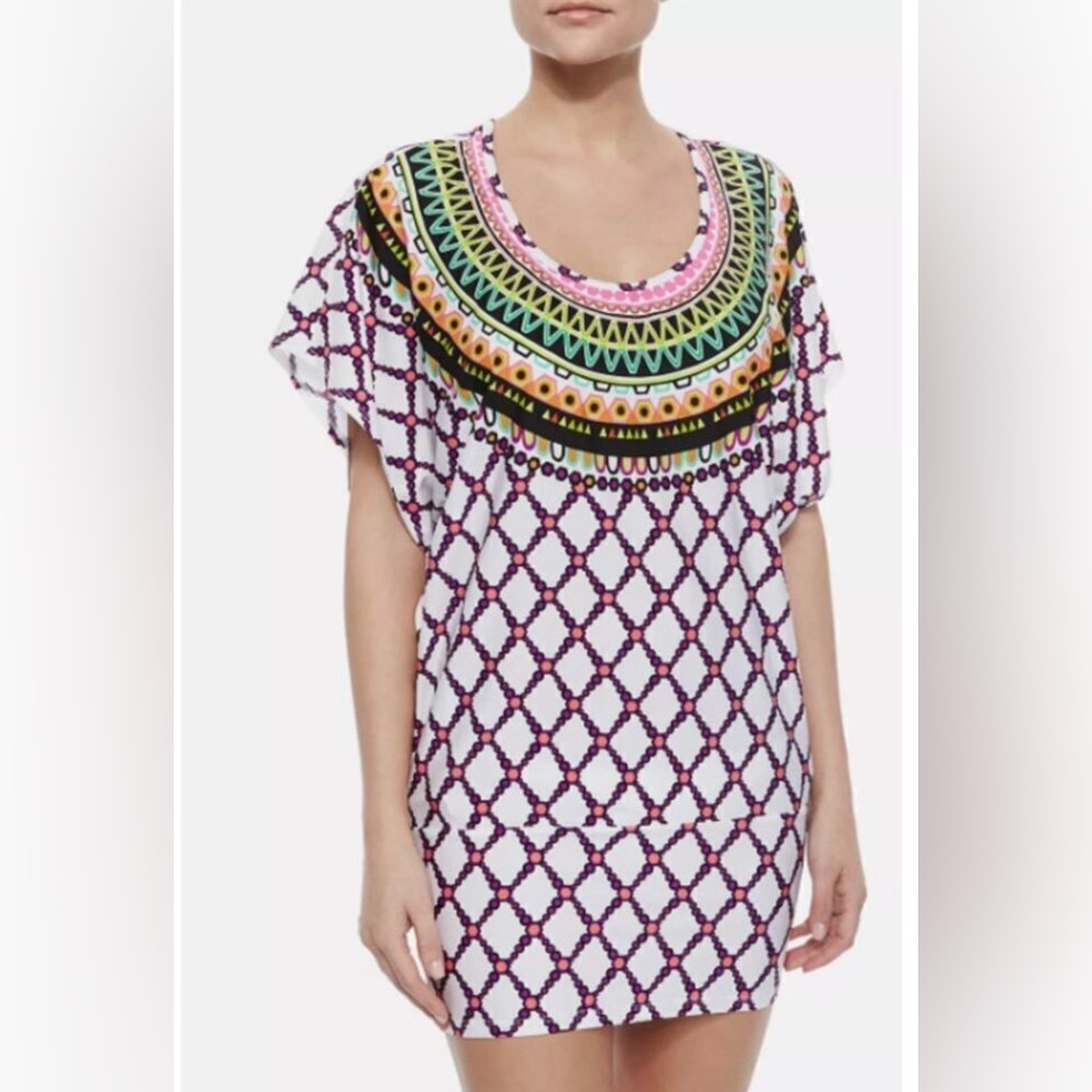 Trina Turk KON TIKI Swim Suit Cover Up Medium White Black Pink Beach Dress - Picture 3 of 7
